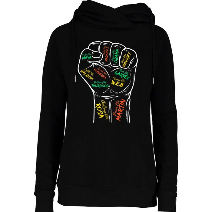 Power Fist Hand Inspiring Black Leaders Black History Womens Funnel Neck Pullover Hood