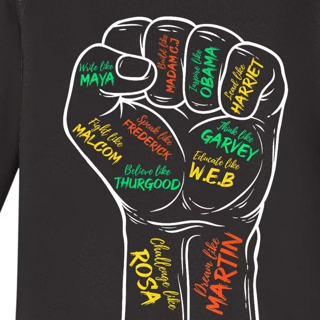 Power Fist Hand Inspiring Black Leaders Black History Baby Long Sleeve Bodysuit