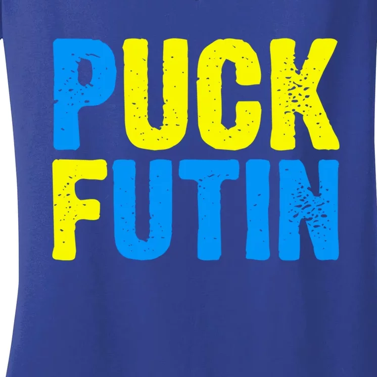 Puck Futin I Stand With Ukraine Lover Ukrainian Flag Gift Women's V-Neck T-Shirt