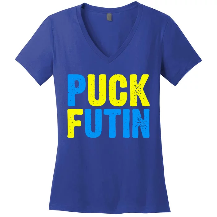 Puck Futin I Stand With Ukraine Lover Ukrainian Flag Gift Women's V-Neck T-Shirt