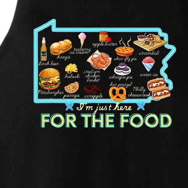 Pennsylvania Foods IM Just Here For The Food Pa Snack Map Ladies Tri-Blend Wicking Tank