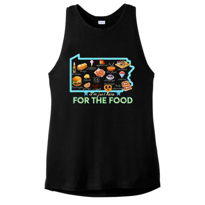 Pennsylvania Foods IM Just Here For The Food Pa Snack Map Ladies Tri-Blend Wicking Tank