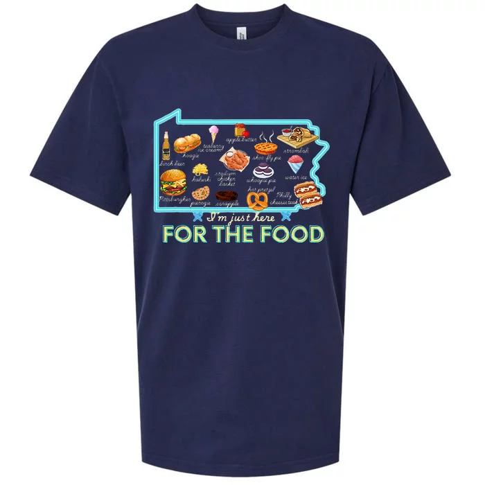 Pennsylvania Foods IM Just Here For The Food Pa Snack Map Sueded Cloud Jersey T-Shirt