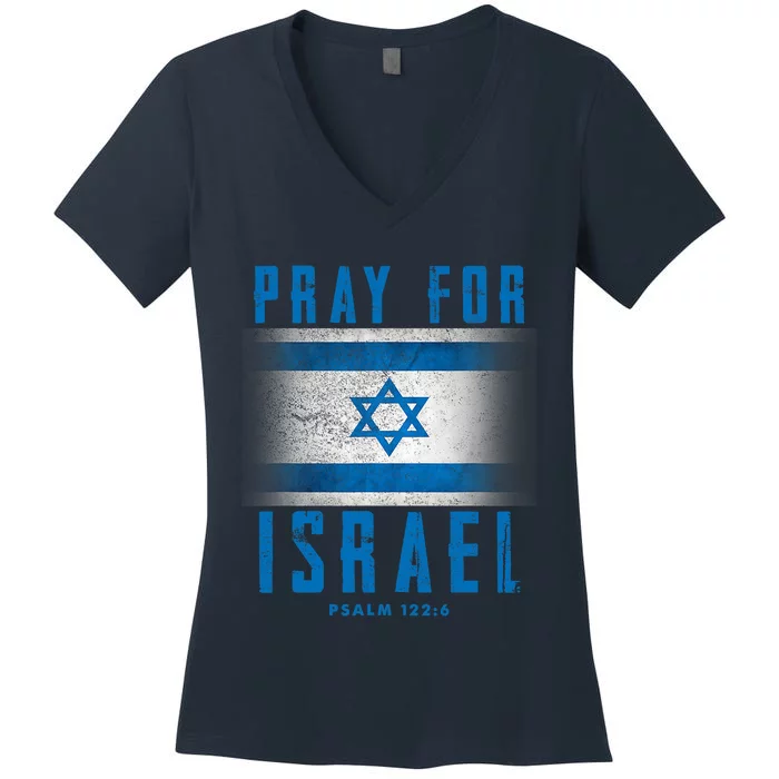 Pray For Israel Psalm 122 6 Israel Flag Women's V-Neck T-Shirt