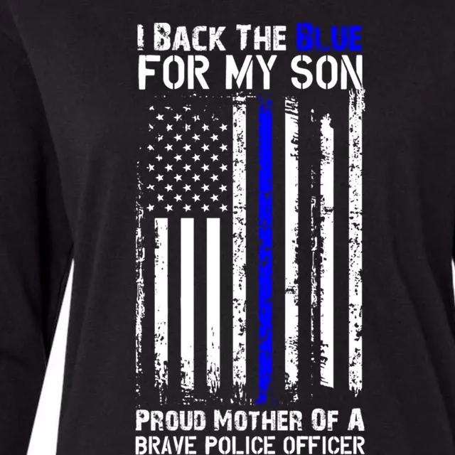 Police Flag I Back The Blue For My Son (Mom) Gift Womens Cotton Relaxed Long Sleeve T-Shirt