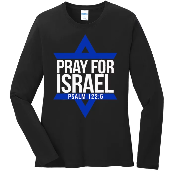 Pray For Israel Jewish Star Ladies Long Sleeve Shirt