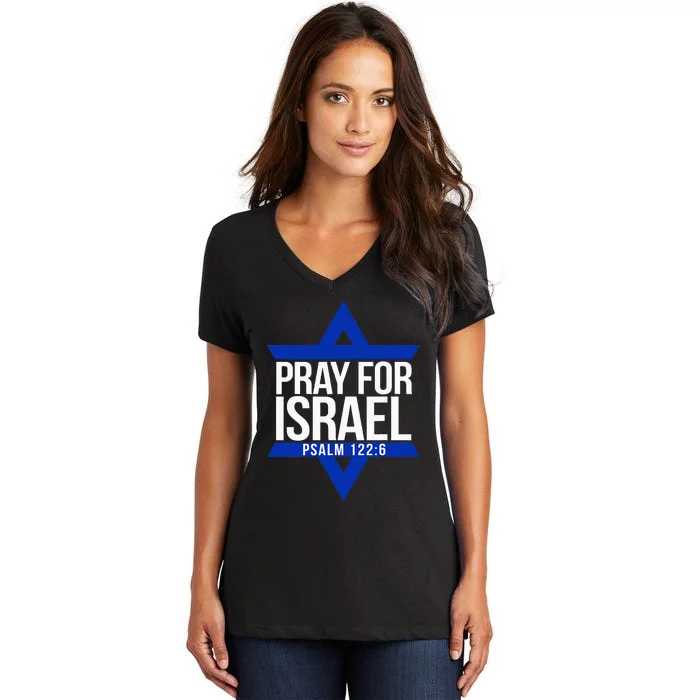 Pray For Israel Jewish Star Women's V-Neck T-Shirt