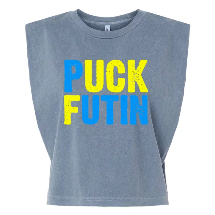 Puck Futin I Stand With Ukraine Lover Ukrainian Flag Funny Gift Garment-Dyed Women's Muscle Tee