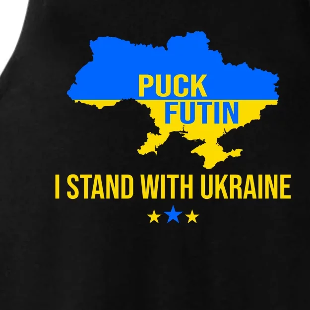 Puck Futin I Stand With Ukraine Support Flag Ladies Tri-Blend Wicking Tank