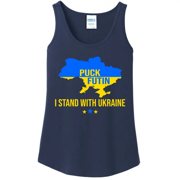 Puck Futin I Stand With Ukraine Support Flag Ladies Essential Tank