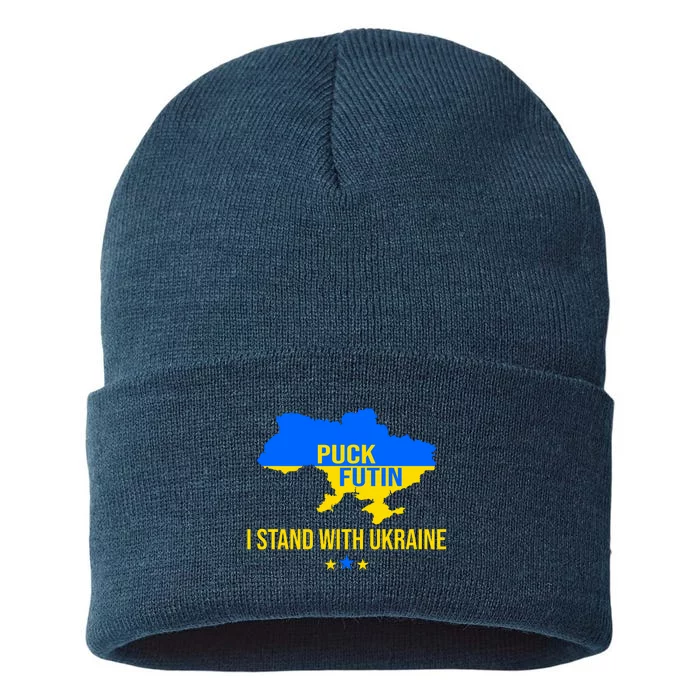 Puck Futin I Stand With Ukraine Support Flag Sustainable Knit Beanie