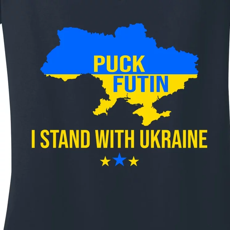 Puck Futin I Stand With Ukraine Support Flag Women's V-Neck T-Shirt