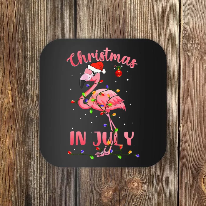 Pink Flamingo In Santa Hat Christmas In July Coaster