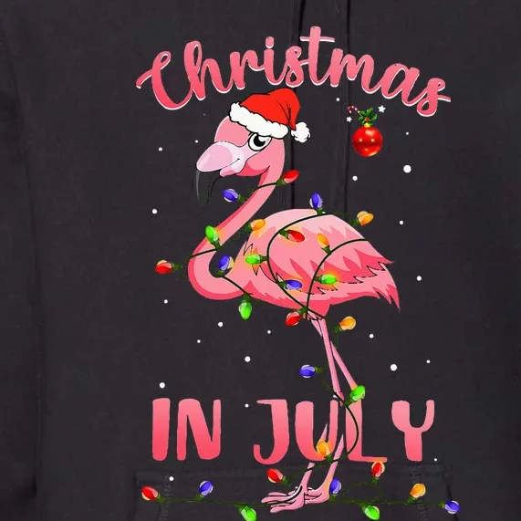 Pink Flamingo In Santa Hat Christmas In July Premium Hoodie