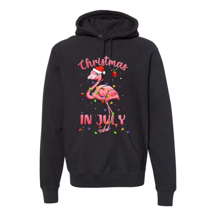 Pink Flamingo In Santa Hat Christmas In July Premium Hoodie