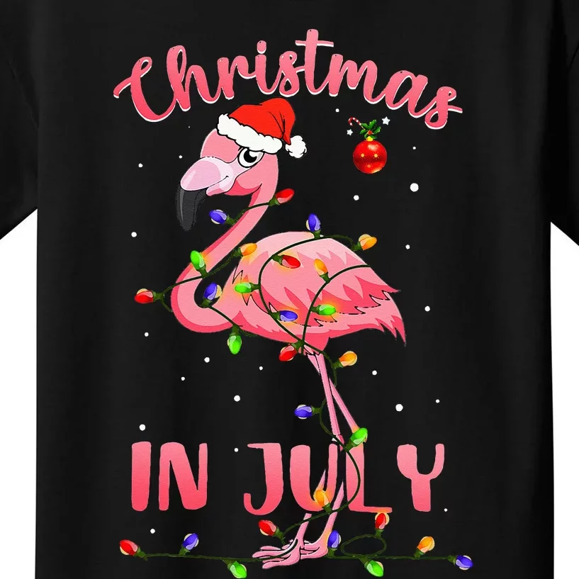 Pink Flamingo In Santa Hat Christmas In July Kids T-Shirt