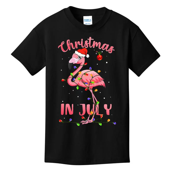 Pink Flamingo In Santa Hat Christmas In July Kids T-Shirt