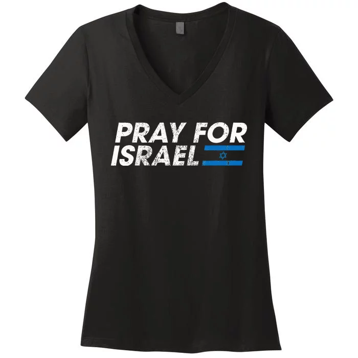 Pray for Israel Psalm 122 6 Israel Flag Christian Inspiring Women's V-Neck T-Shirt