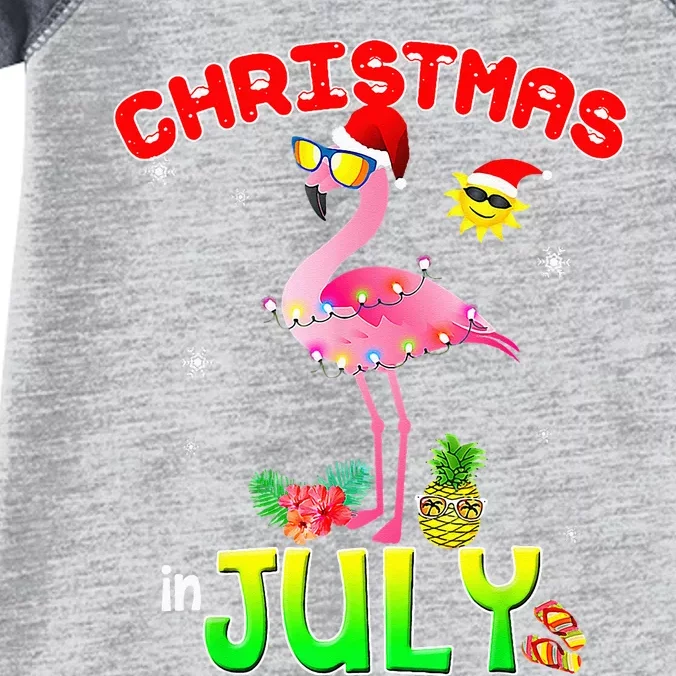 Pink Flamingo In Santa Hat Christmas In July Infant Baby Jersey Bodysuit