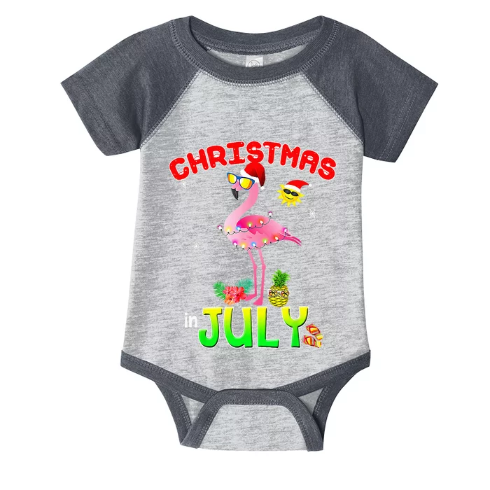 Pink Flamingo In Santa Hat Christmas In July Infant Baby Jersey Bodysuit