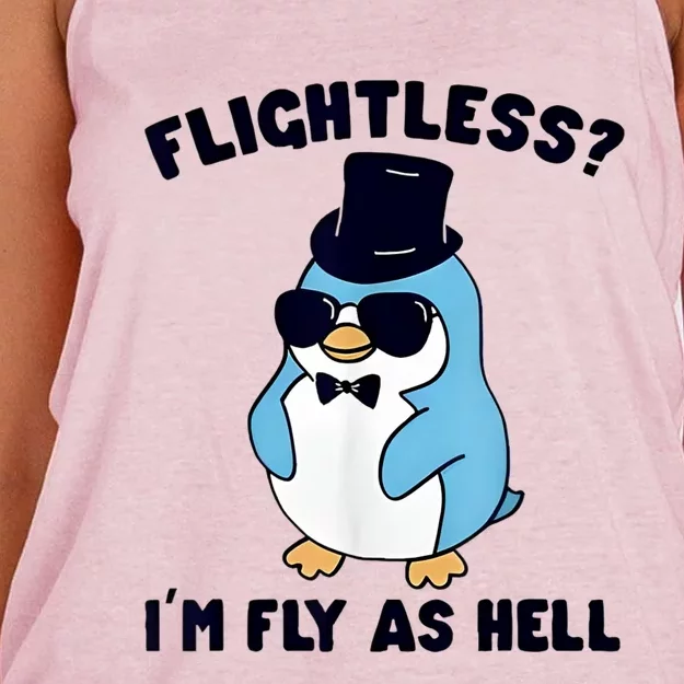 Penguin Flightless I’M Fly As Hell Women's Knotted Racerback Tank