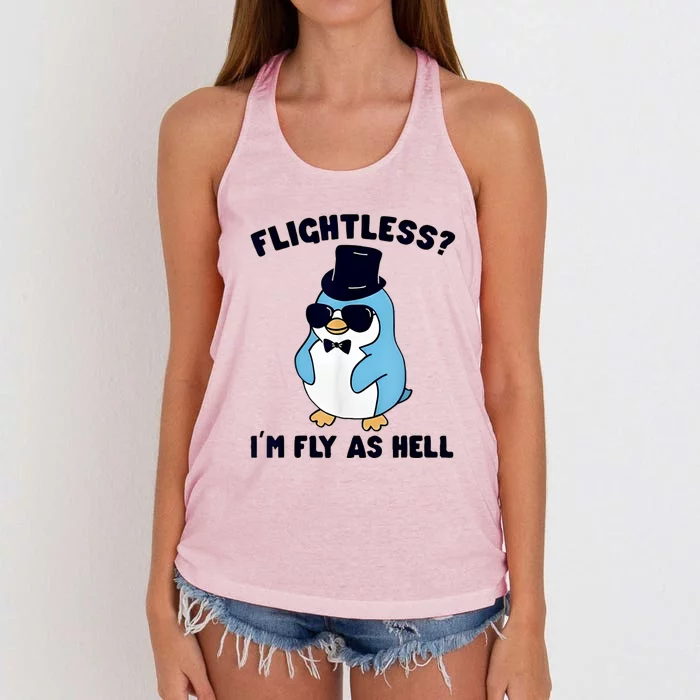 Penguin Flightless I’M Fly As Hell Women's Knotted Racerback Tank