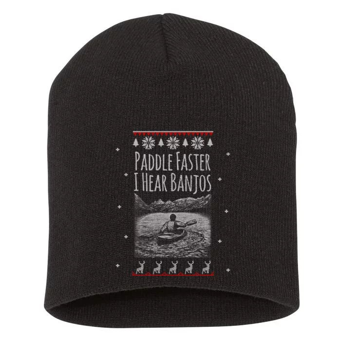 Paddle Faster I Hear Banjos Ugly Canoeing Christmas Sweater Gift Short Acrylic Beanie