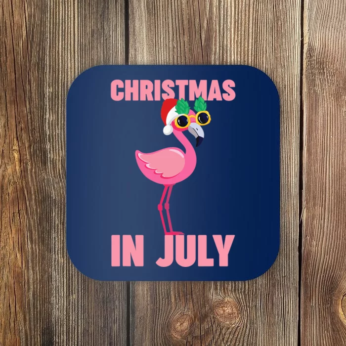 Pink Flamingo in Santa Hat Christmas In July Girl Coaster