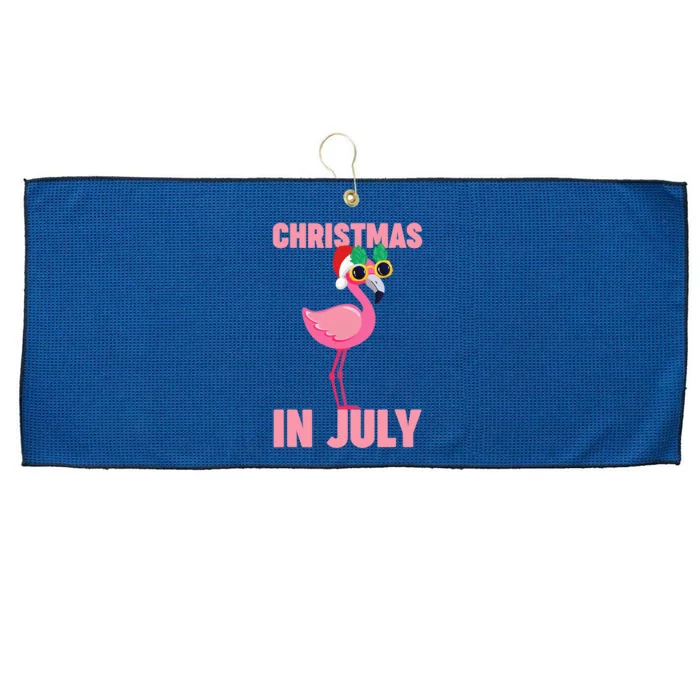 Pink Flamingo in Santa Hat Christmas In July Girl Large Microfiber Waffle Golf Towel