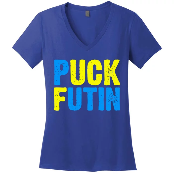 Puck Futin I Stand With Ukraine Lover Ukrainian Flag Cool Gift Women's V-Neck T-Shirt