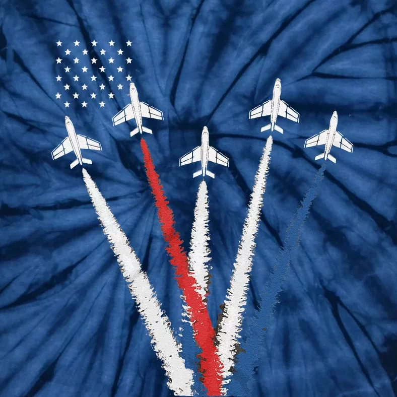 Patriotic Fighter Jet 4th Of July Usa Flag Tie-Dye T-Shirt