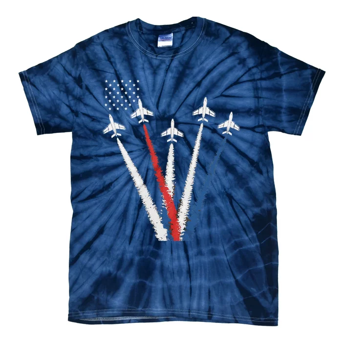 Patriotic Fighter Jet 4th Of July Usa Flag Tie-Dye T-Shirt