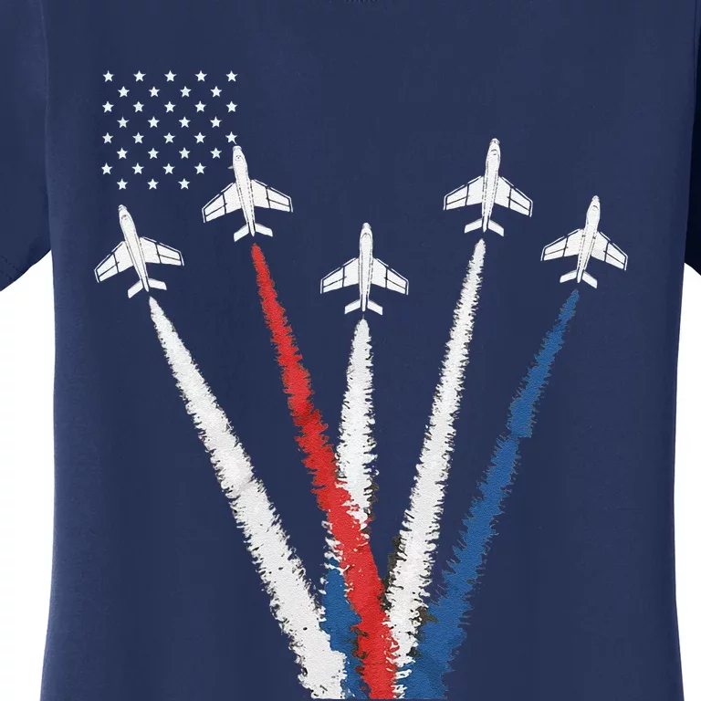 Patriotic Fighter Jet 4th Of July Usa Flag Women's T-Shirt