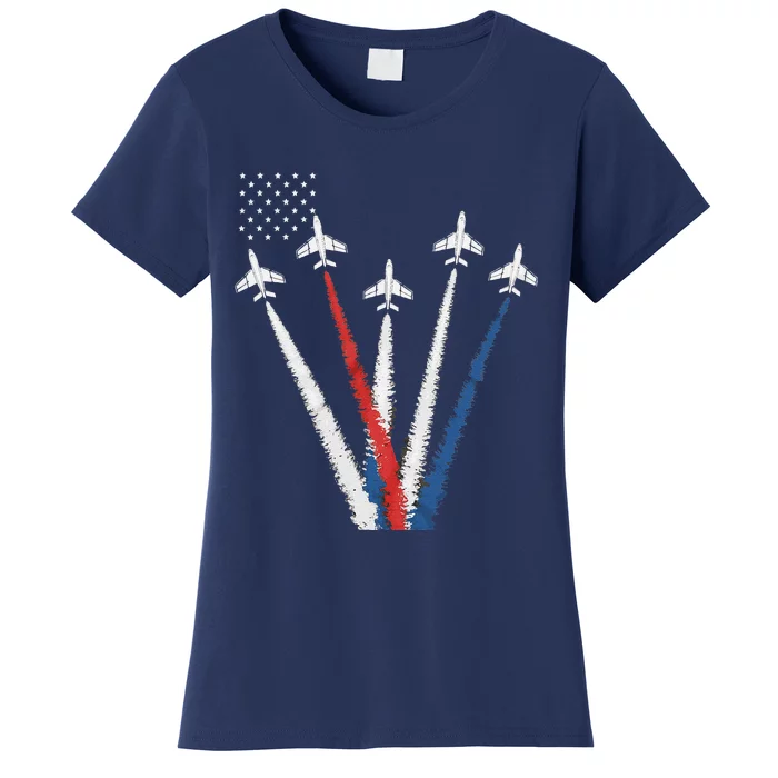 Patriotic Fighter Jet 4th Of July Usa Flag Women's T-Shirt