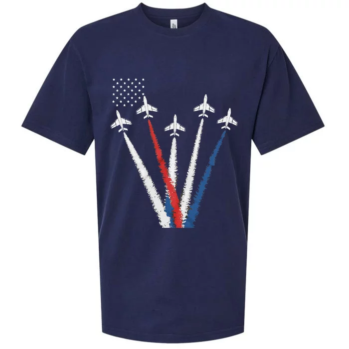 Patriotic Fighter Jet 4th Of July Usa Flag Sueded Cloud Jersey T-Shirt