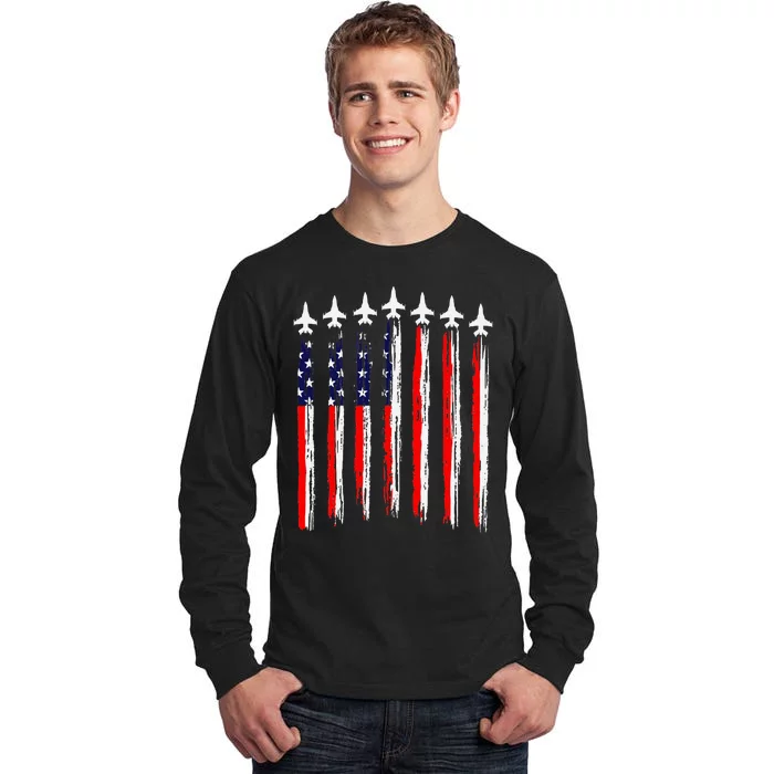 Patriotic Fighter Jets 4th Of July Pride Tall Long Sleeve T-Shirt