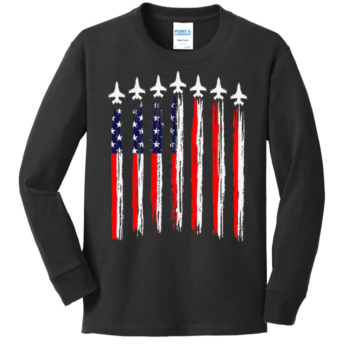 Patriotic Fighter Jets 4th Of July Pride Kids Long Sleeve Shirt