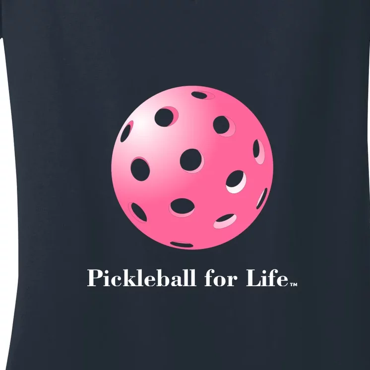 Pickleball For Life Pink Women's V-Neck T-Shirt