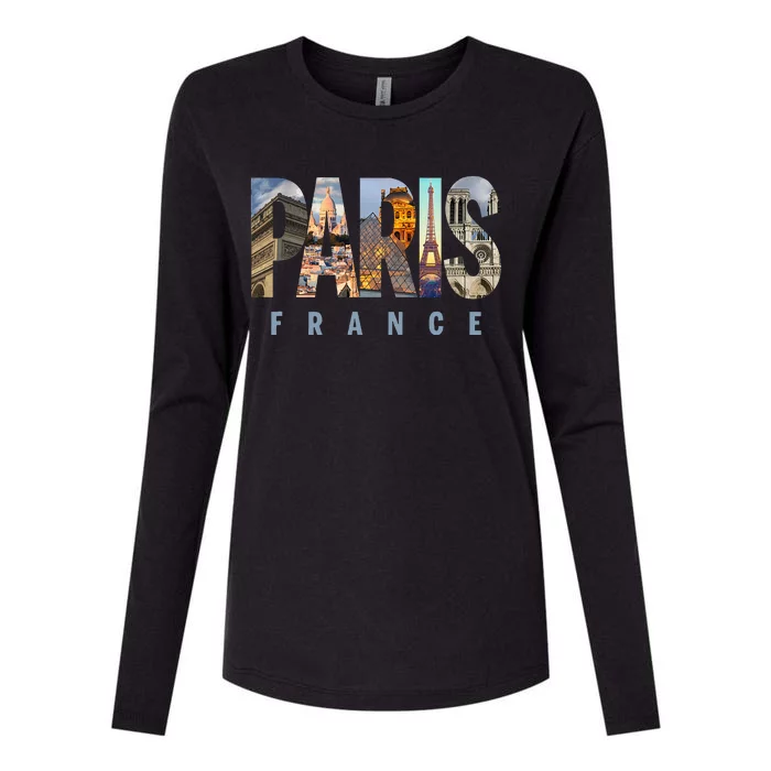 Paris France Landmarks Womens Cotton Relaxed Long Sleeve T-Shirt