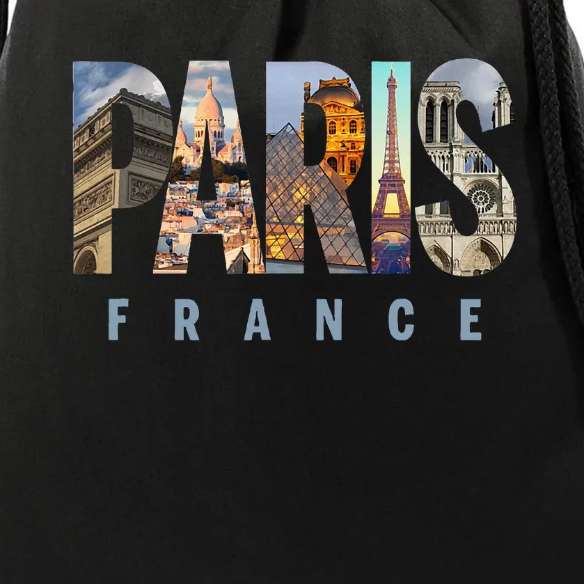 Paris France Landmarks Drawstring Bag