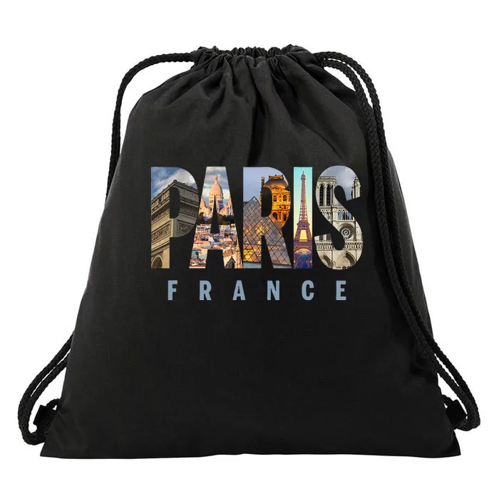 Paris France Landmarks Drawstring Bag