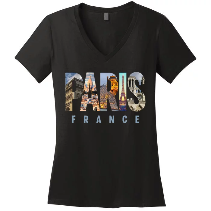 Paris France Landmarks Women's V-Neck T-Shirt