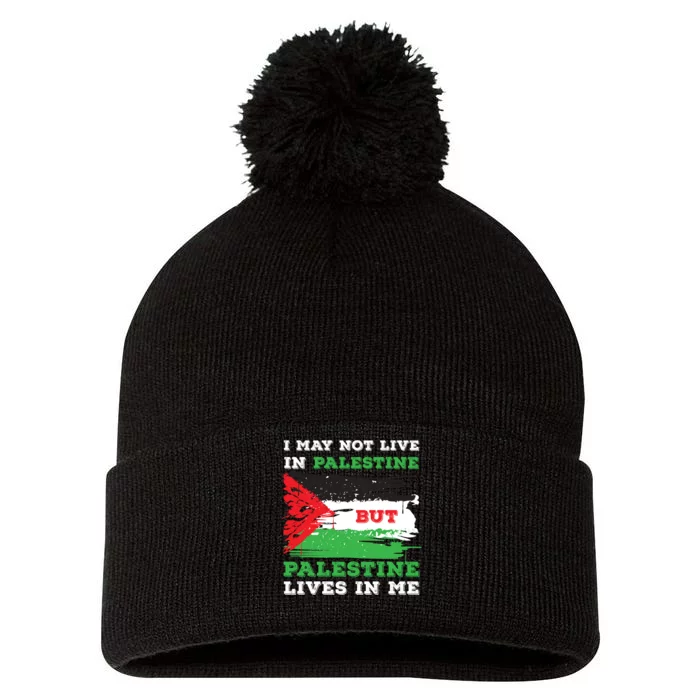 Palestine Flag Lives In Me. Free Palestine Gaza Palestinians Pom Pom 12in Knit Beanie