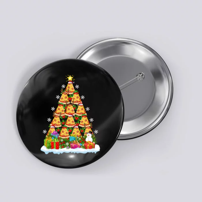 Pizza Food Lover Xmas Holiday Santa Pizza Christmas Tree Button