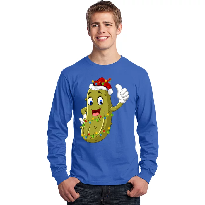 Pickle Fruit Lover Xmas Santa Hat Pickle Christmas Gift Long Sleeve Shirt