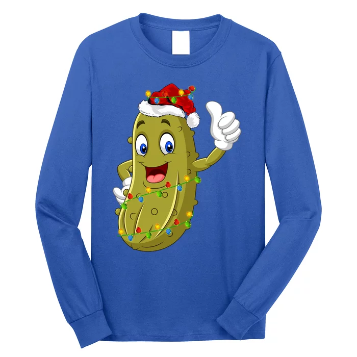 Pickle Fruit Lover Xmas Santa Hat Pickle Christmas Gift Long Sleeve Shirt