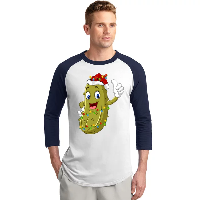 Pickle Fruit Lover Xmas Santa Hat Pickle Christmas Gift Baseball Sleeve Shirt