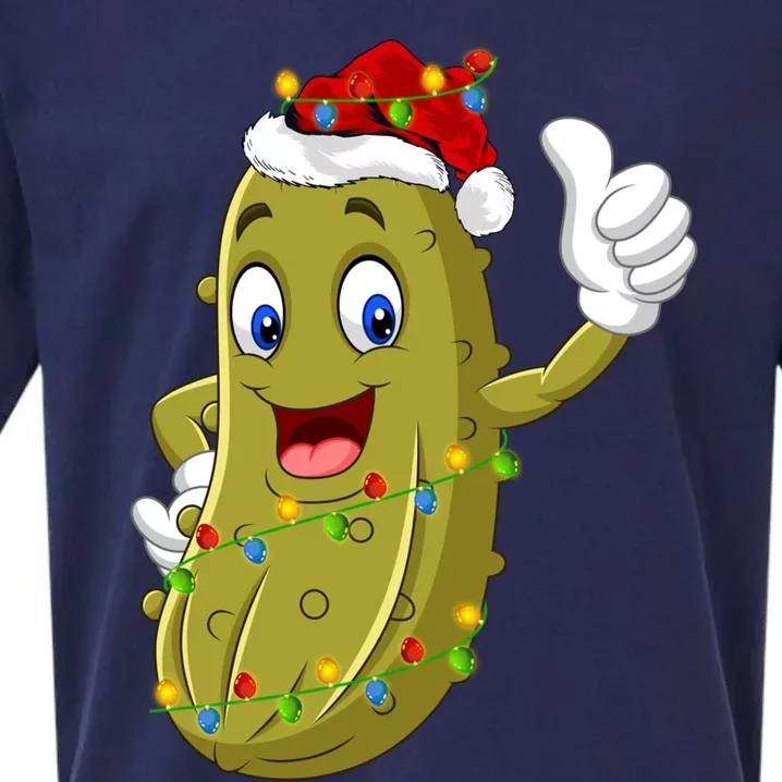 Pickle Fruit Lover Xmas Santa Hat Pickle Christmas Gift Sueded Cloud Jersey T-Shirt