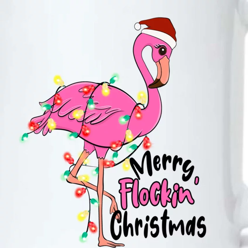 Pink Flamingo Merry Flocking Christmas Tree Lights Cute Gift Black Color Changing Mug