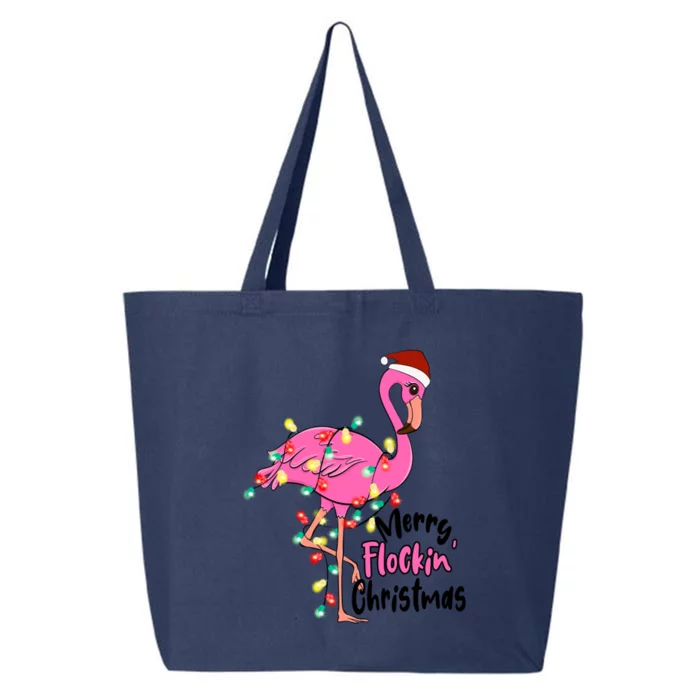 Pink Flamingo Merry Flocking Christmas Tree Lights Cute Gift 25L Jumbo Tote